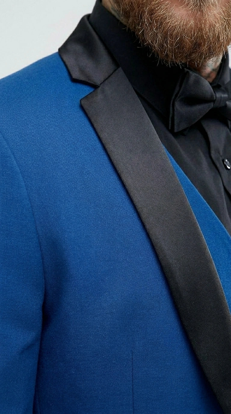 Men’s Royal Blue 3 Piece Suit with Black Lapel – Modern Formal Suit for Wedding, Prom and Party Wear