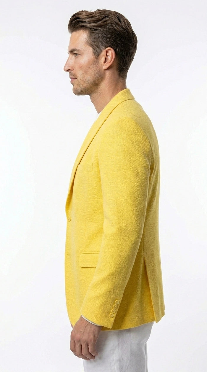 Zacci Brand Men’s Lemon Yellow Blazer Peak Lapel Hopsack Weave – Stylish Formal Blazer Jacket for Wedding, Party, Prom and Smart Casual Wear