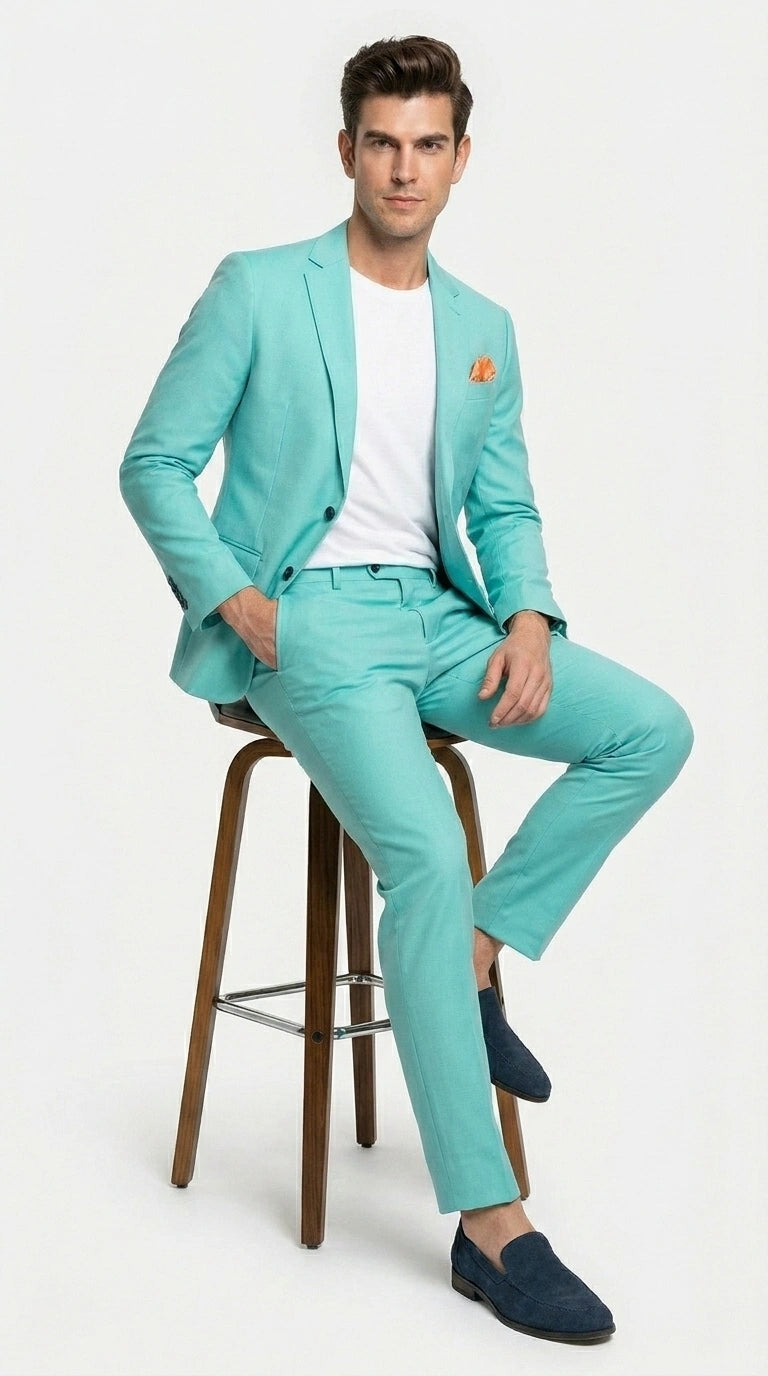 Men’s Turquoise 2 Piece Suit with Jacket and Pants, Formal Wedding Suit for Prom, Parties, Summer Events, and Special Occasions