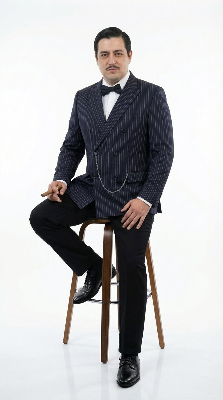 Men’s Black Pinstripe Blazer Gomez Addams Inspired Jacket – Vintage Double Breasted Formal Blazer, Classic Party Costume Wear, Elegant Evening