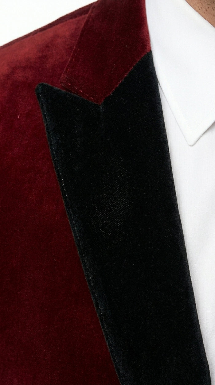 Velvet Velour Formal Sport Coat Two Tone Trimming Notch Collar Black and  Burgundy ~ Maroon Suit ~ Wine Color Men's blazer Burgundy Tuxedo