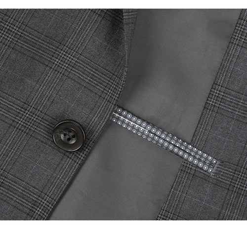 278-1 Men's 3-Piece Classic Fit Single Breasted Windowpane Suit