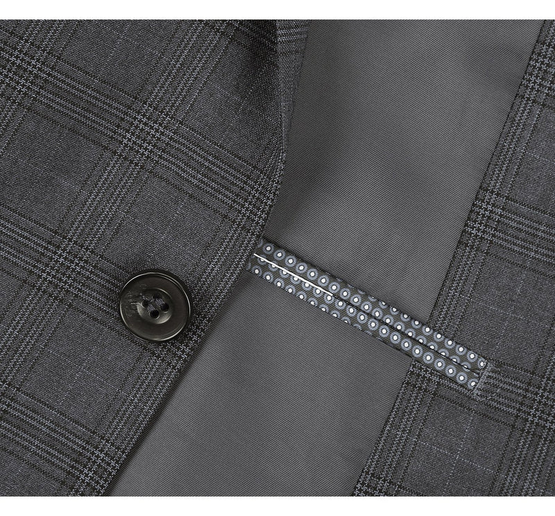 278-1 Men's 3-Piece Classic Fit Single Breasted Windowpane Suit
