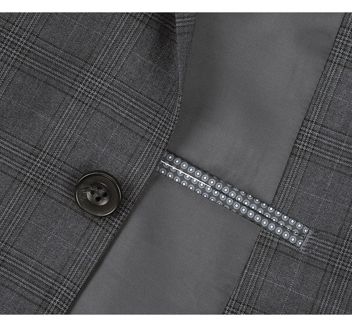 278-1 Men's 3-Piece Classic Fit Single Breasted Windowpane Suit