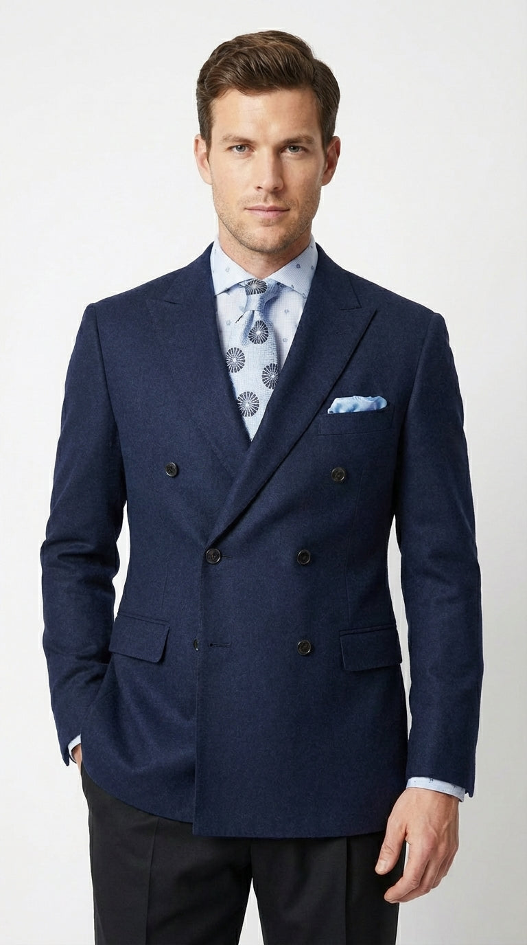 Mens Navy Blue Double Breasted Blazer – Classic Formal Suit Jacket for Business, Wedding, Office and Professional Wear
