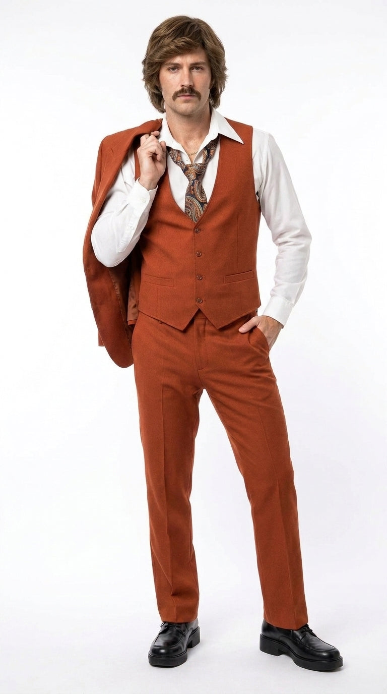 Men’s Burnt Orange 3-Piece Suit – 1970s Disco, Retro Rockabilly, Prom and Party Suit