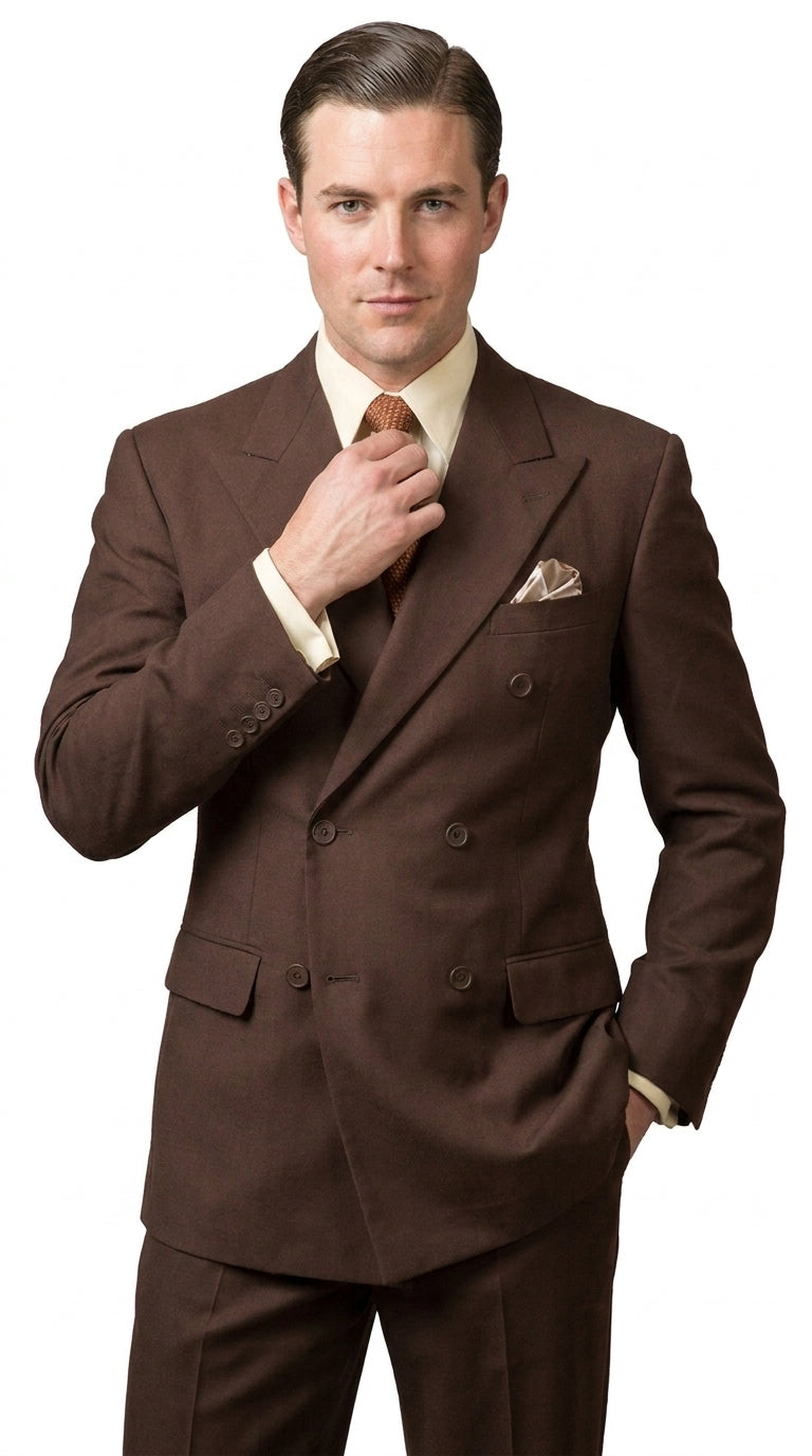 Men’s Brown Vintage Double Breasted Suit, Classic 1940s Style Formal Wedding Business Suit Set