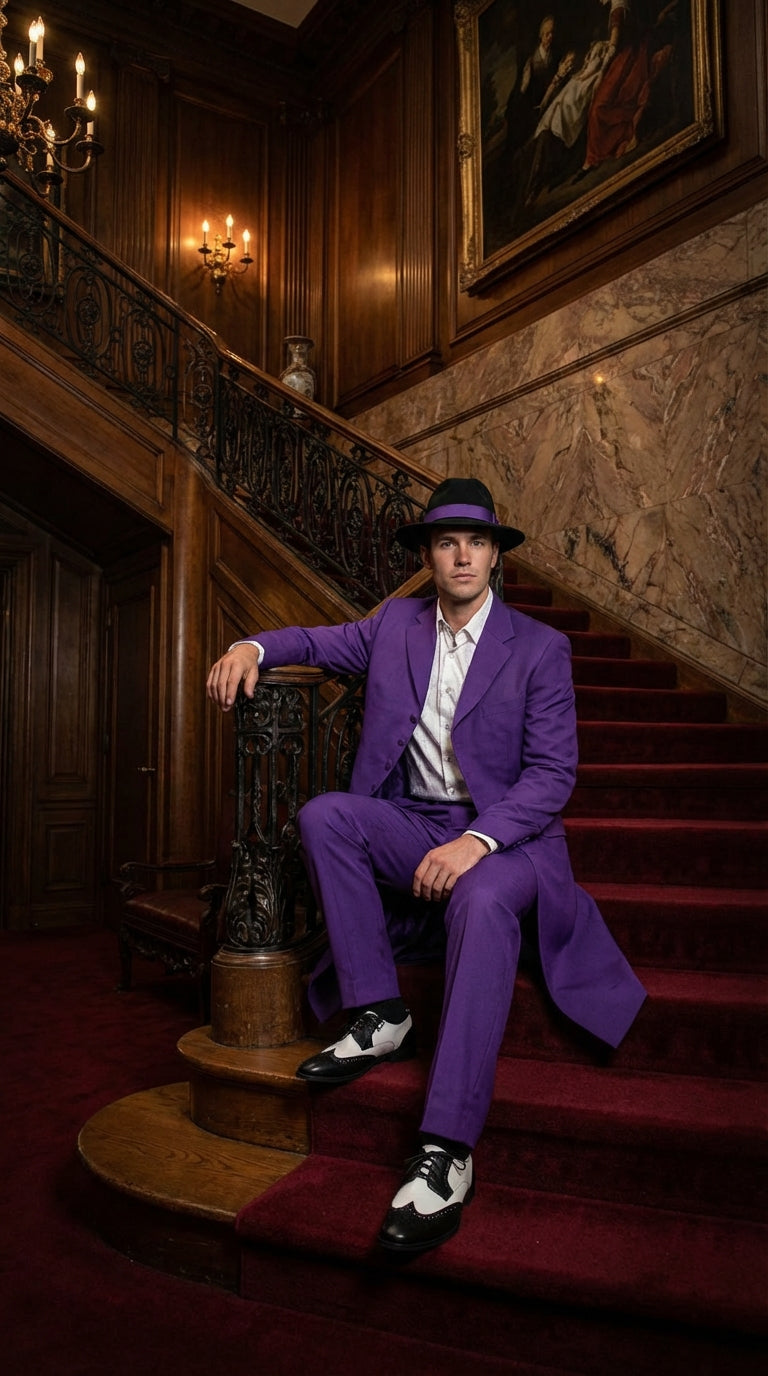 Purple Zoot Suits for Men | Classic Mafia & Gangster Style Long Coat Suit | Vintage 1920s–1940s Formal Outfit