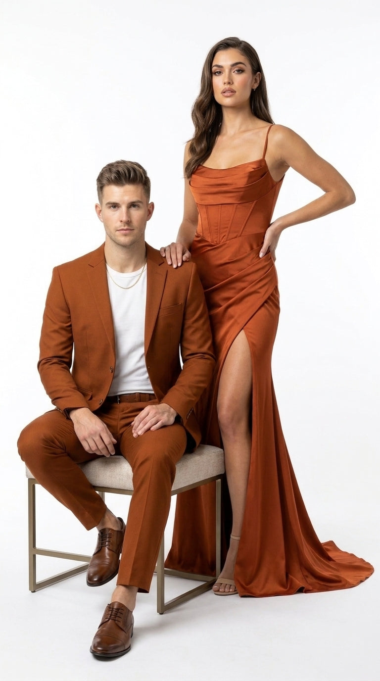 Men’s Burnt Orange Modern Fit Suit – Slim Fit Wedding, Prom and Formal 2-Piece Suit Copper Brick Color