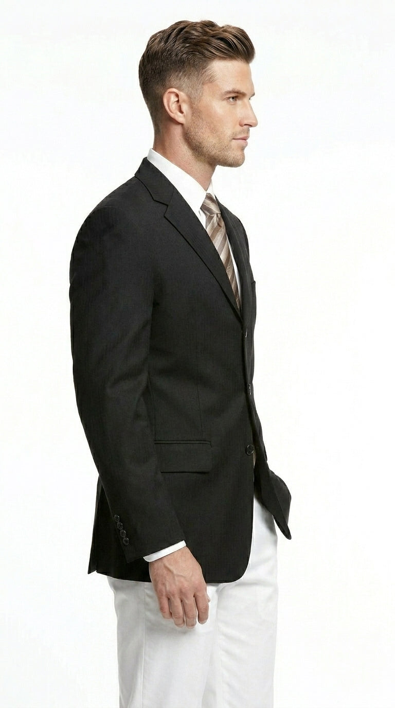 Men’s Black Three Button Blazer – Classic Formal Suit Jacket for Business, Office, Sport Coat