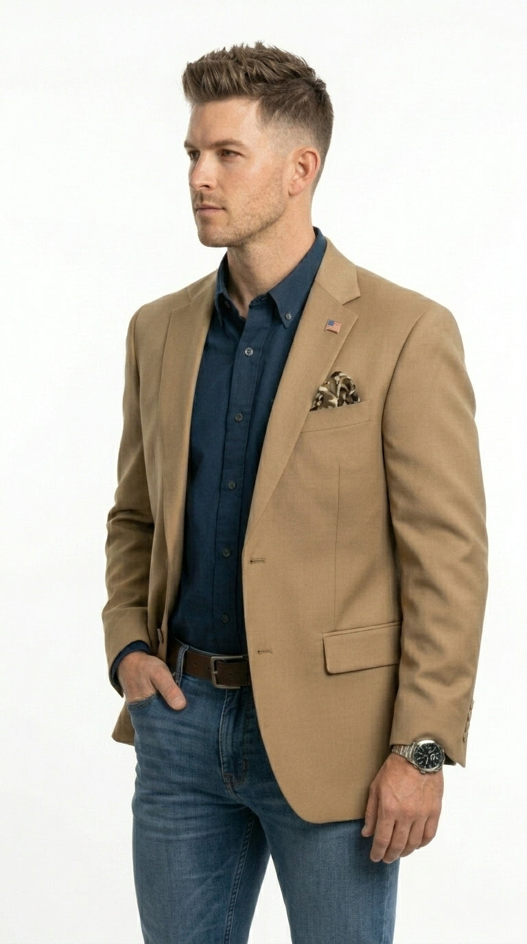 Mens Khaki Camel Bronze Taupe Blazer, Classic Business Casual Wedding Sport Coat Jacket in Tan Color