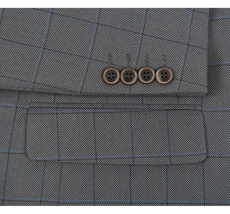 292-2 Men's Two Piece Classic Fit Windowpane Check Dress Suit