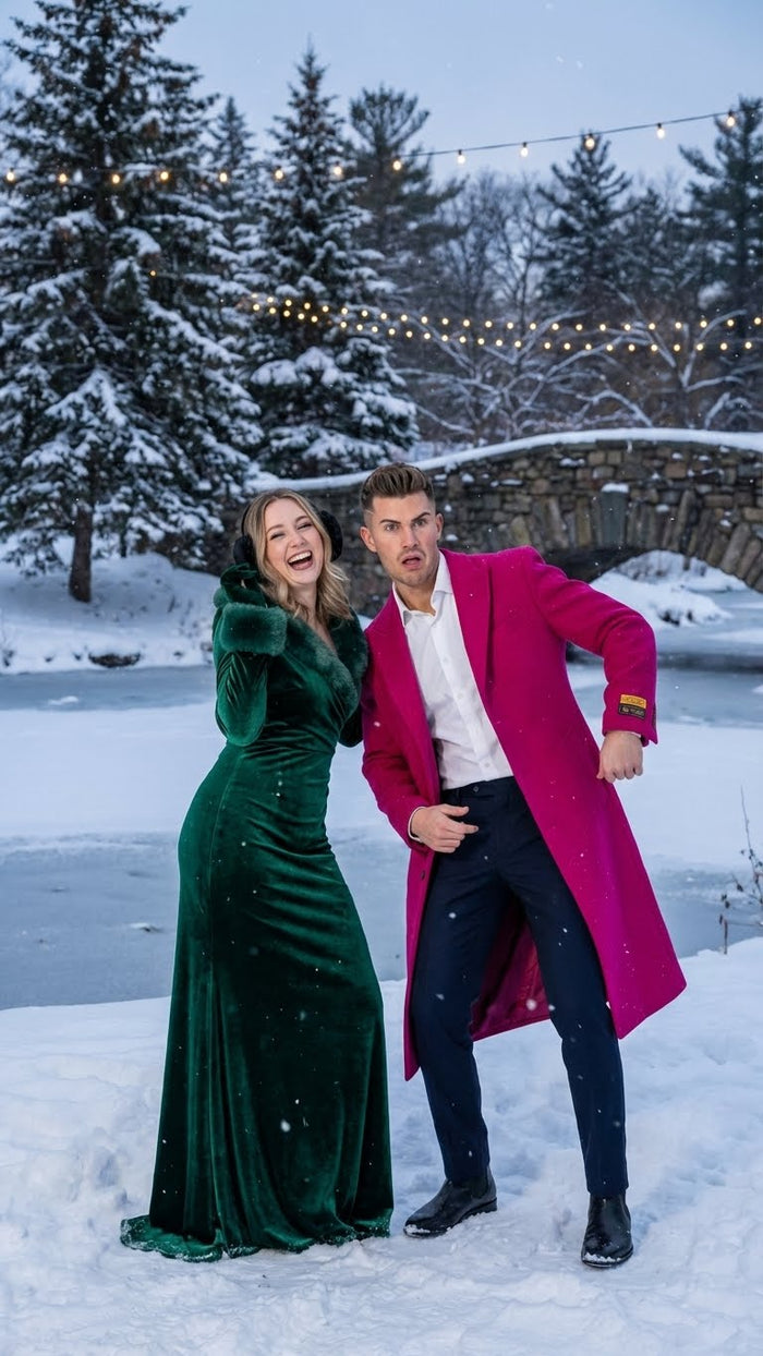 Men's hot pink wool blend overcoat. Tailored, long length with a lapel collar and button closure. Soft winter fabric.
