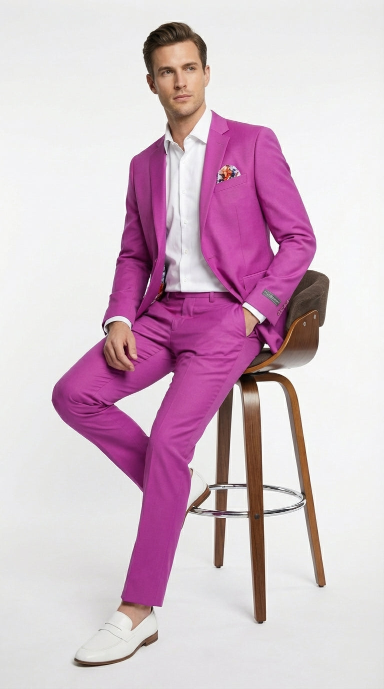 Mens Fuchsia 2 Piece Suit – Bright Pink Formal Suit for Men Stylish Wedding Party Prom Suit Magento Color