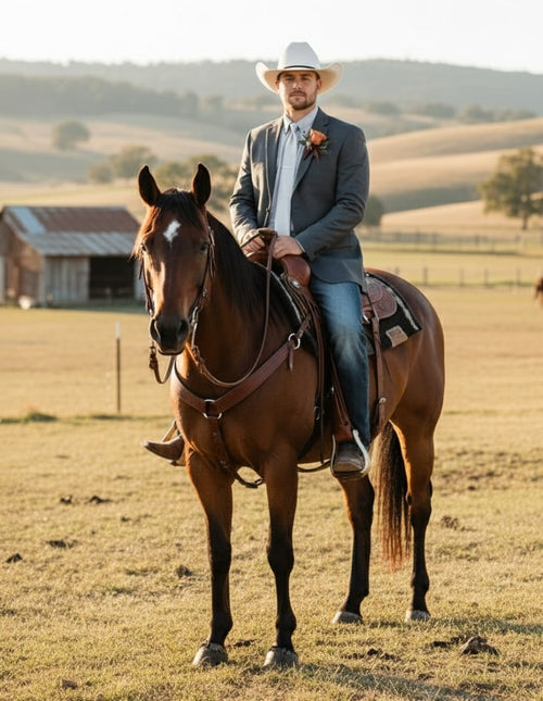 Men's gray western blazer. Tailored fit, streamlined shape, smooth fabric. Ideal for formal events. Classic western style.
