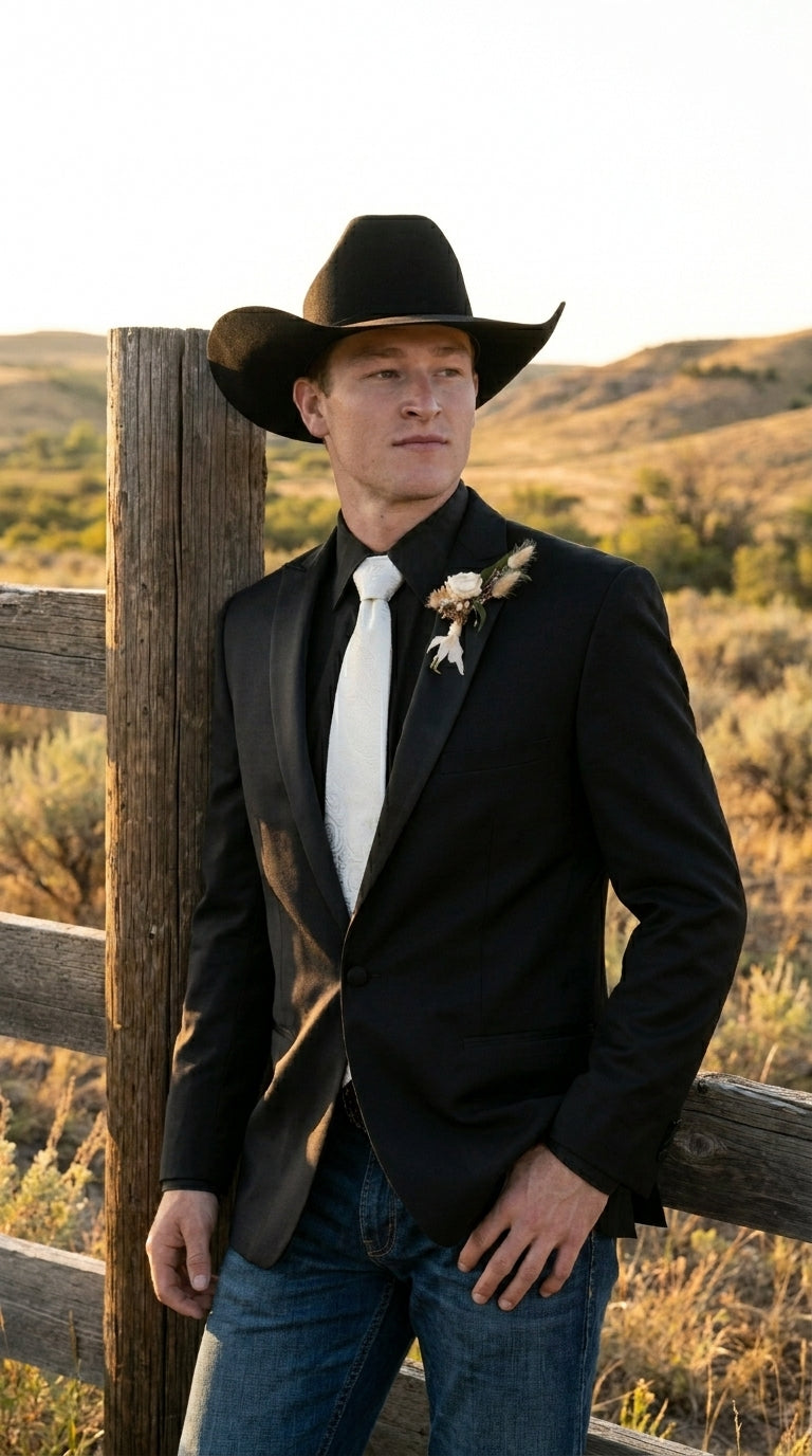 Men's Black Tuxedo Western Blazer – Cowboy Style Formal Sport Coat