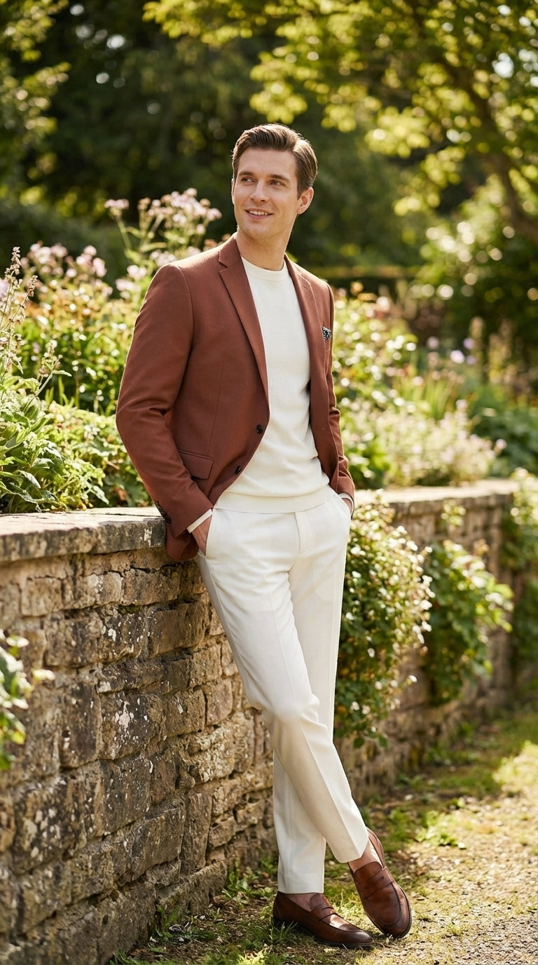 Mens Rustic Brown Light Burnt Orange Copper Blazer – Classic Fit Single Breasted Formal Casual Dress Jacket