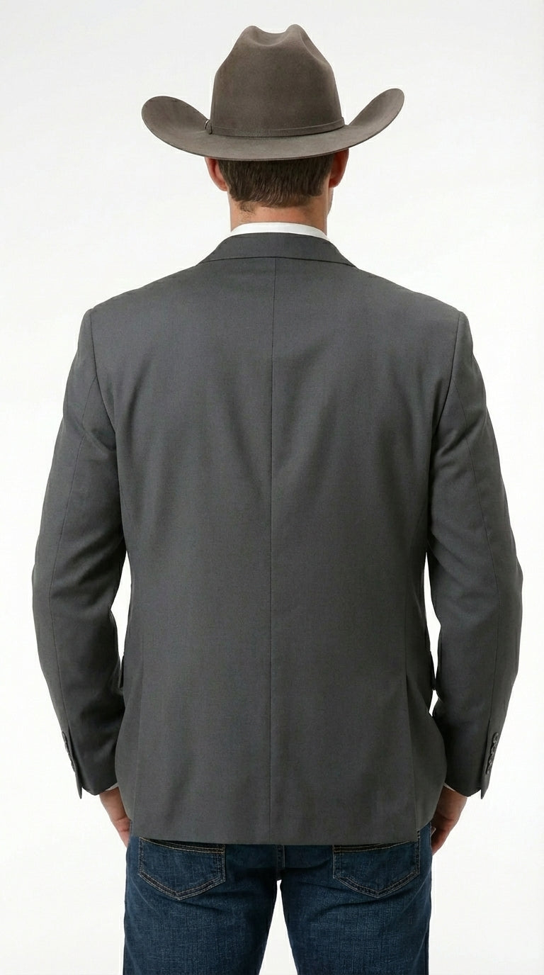 Mens Charcoal Grey Three Buttons Western Blazer – Classic Fit Cowboy Style Three Button Formal Dress Jacket