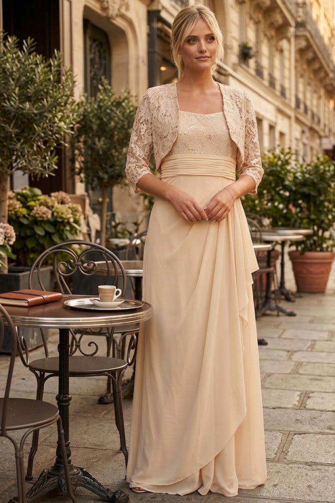 Eva USA 3094 Long Mother Of The Bride Lace Chiffon Jacket Dress