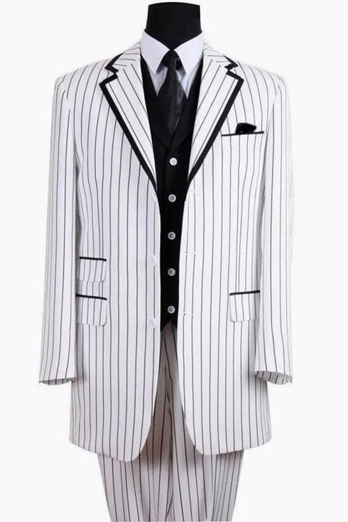 BARBERSHOP QUARTET MEN'S 3-BUTTON VESTED SUIT - WHITE WITH BLACK PINSTRIPES