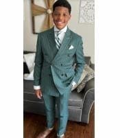 Dark Green Pinstripe Suit - Green Stripe Suit - AlbertoNardoniStore