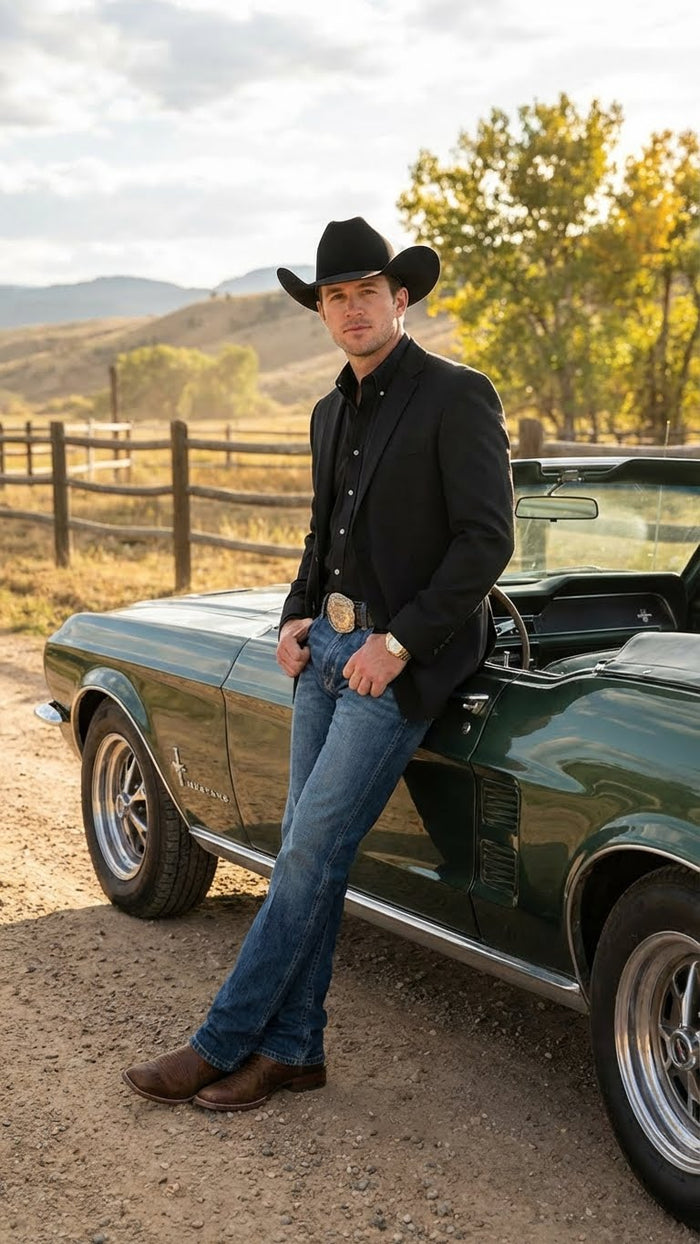 Mens Black Western Blazer Jacket, Classic Cowboy Style Sport Coat for Casual Formal Wear with Jeans