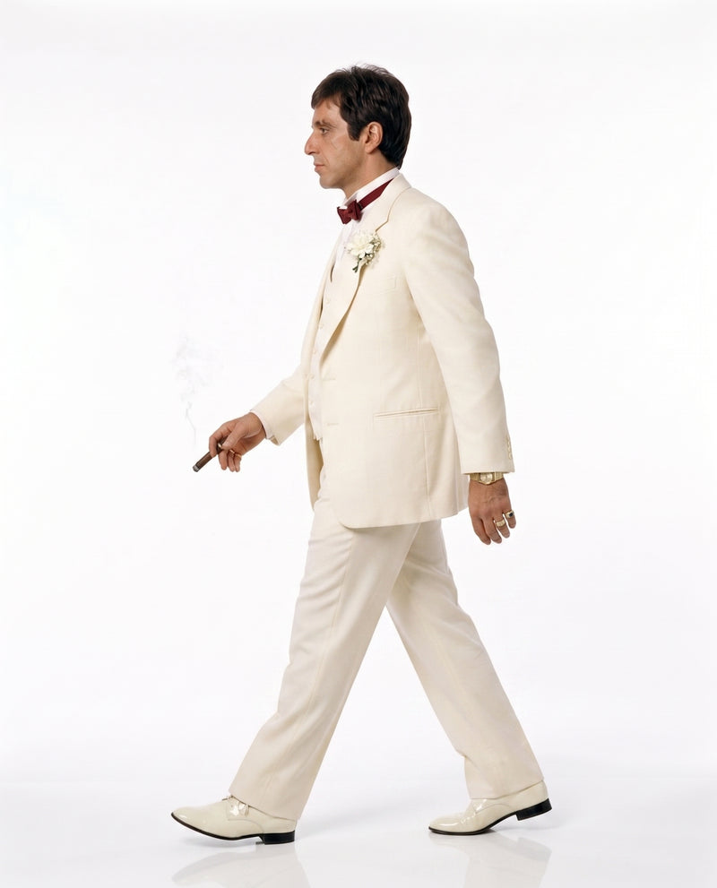 Tony Montana’s Ivory Vested Suit – Classic Ivory 3 Piece Suit for Wedding, Formal and Evening Wear