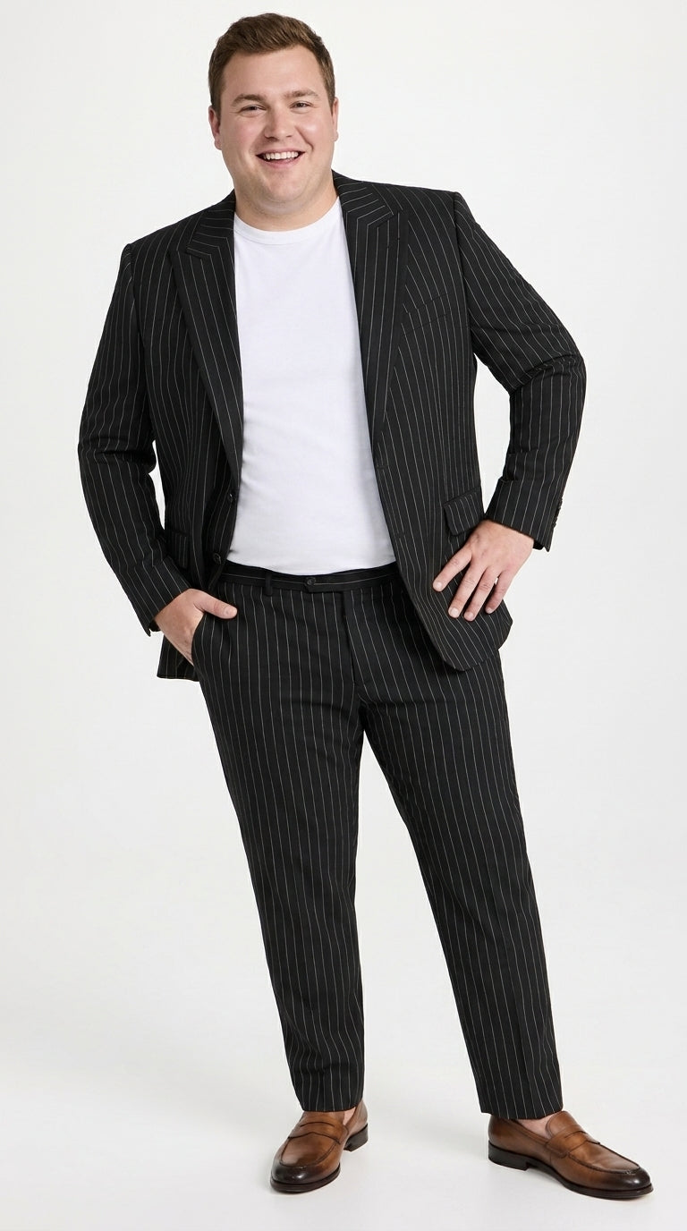 Men’s Black Pinstripe 2-Piece Tuxedo Suit – Two-Button Jacket and Matching Formal Pants