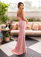 Sequin Print V-Neck Slit Gown by Rachel Allan 70901