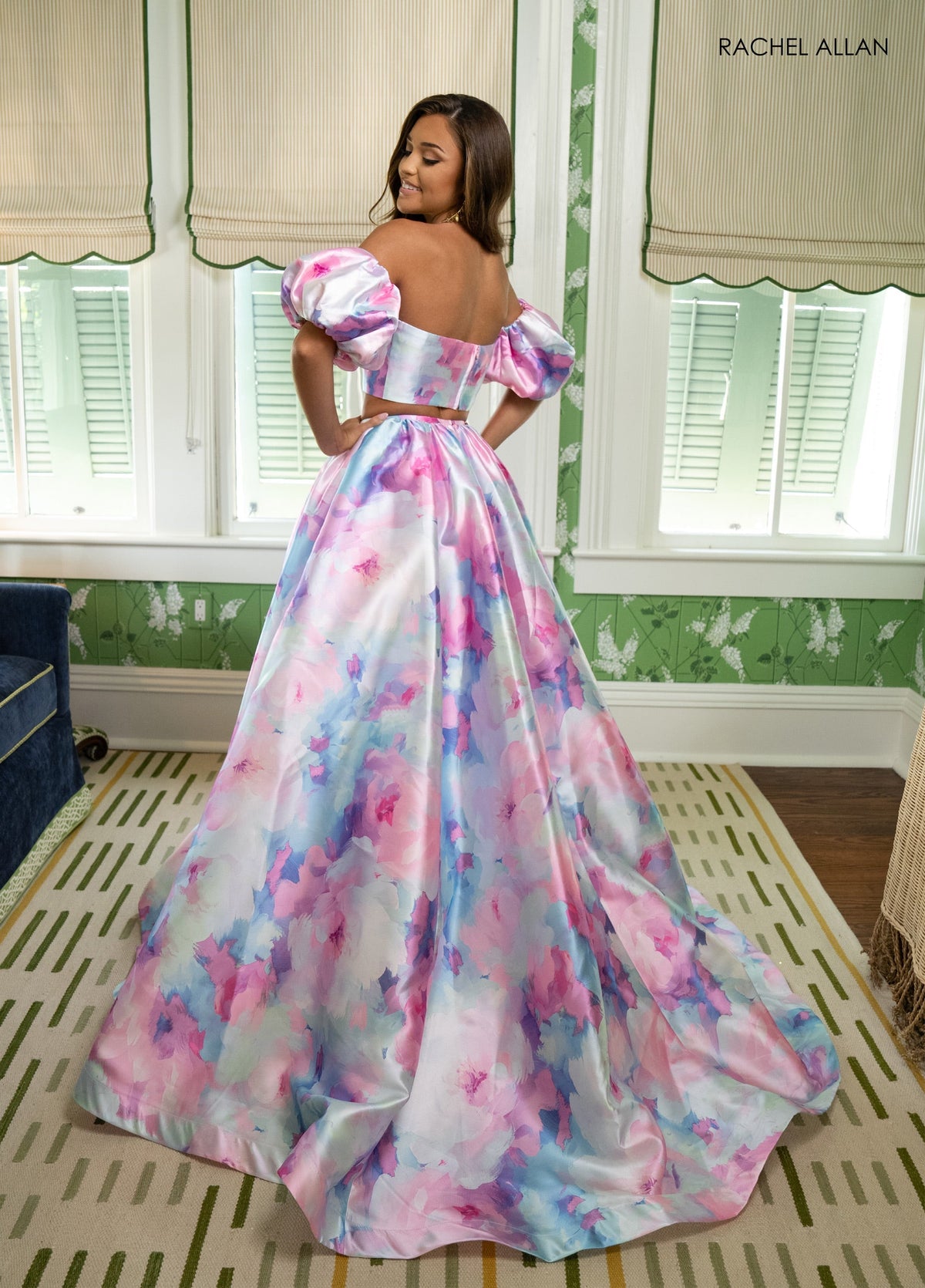 Two-Piece Print A-line Gown by Rachel Allan 70921