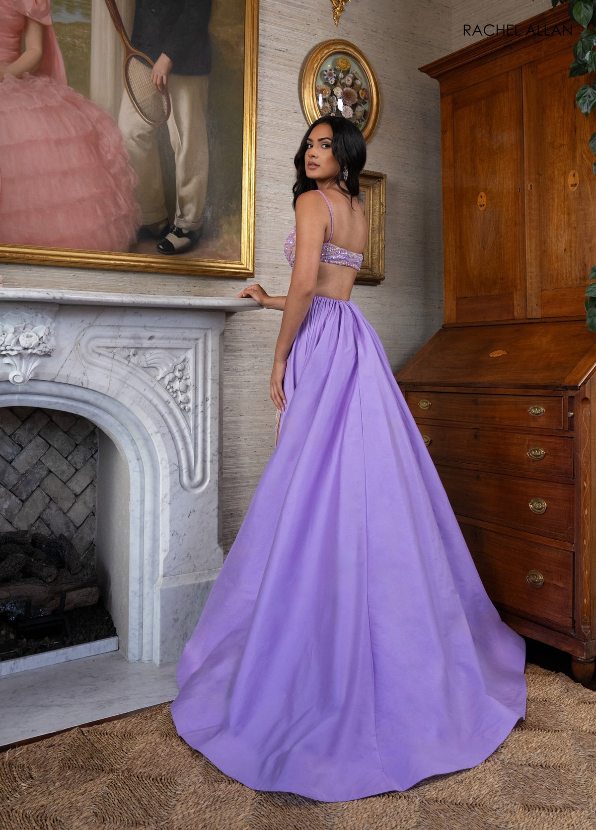 Cutout Overskirt Slit Gown by Rachel Allan 70929