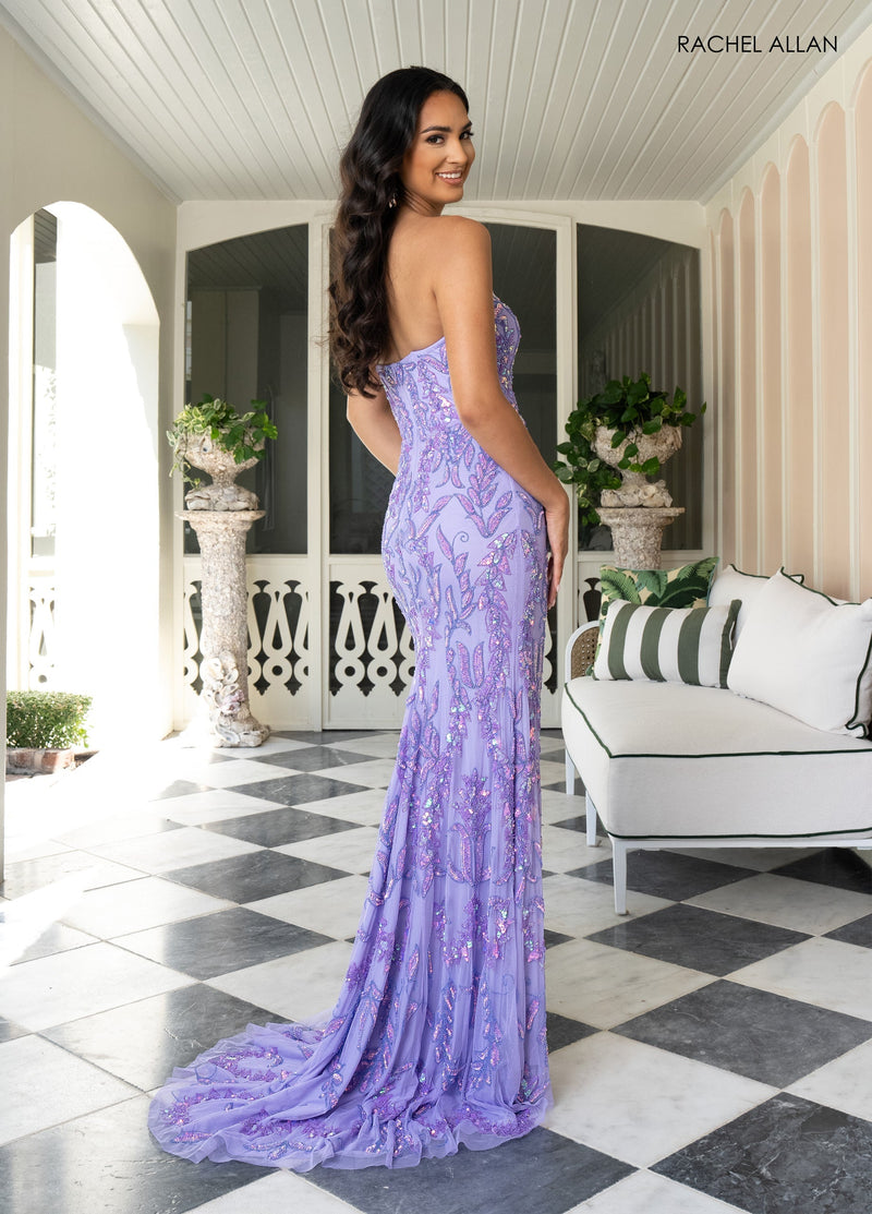 Beaded Strapless Slit Gown by Rachel Allan 70931
