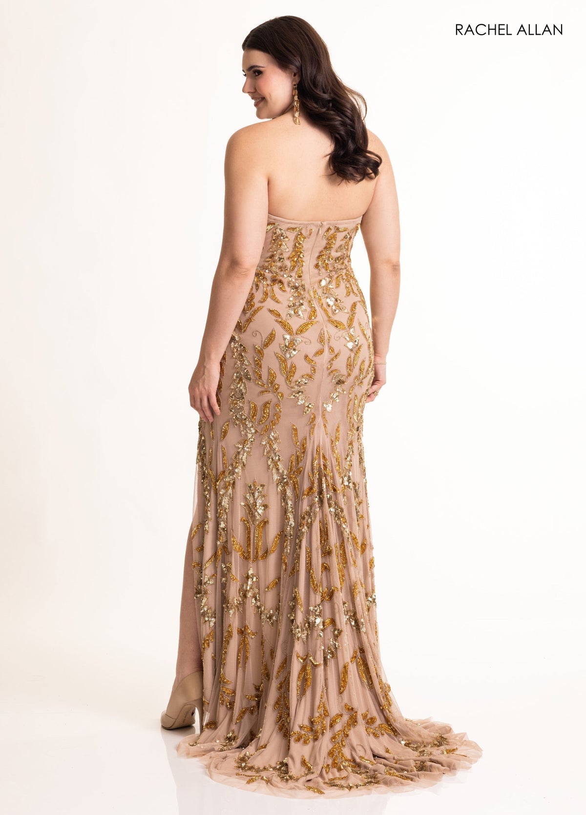 Beaded Strapless Slit Gown by Rachel Allan 70931