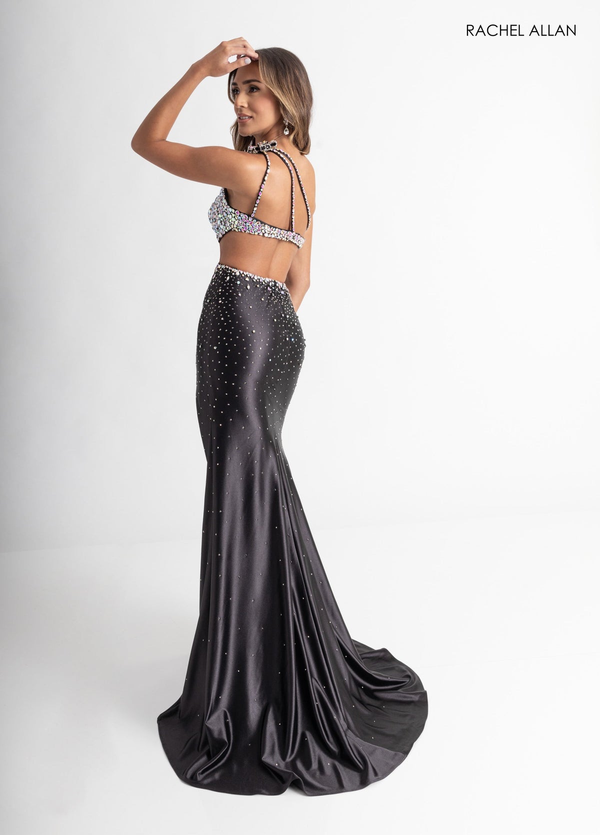 Beaded One Shoulder Slit Gown by Rachel Allan 70943