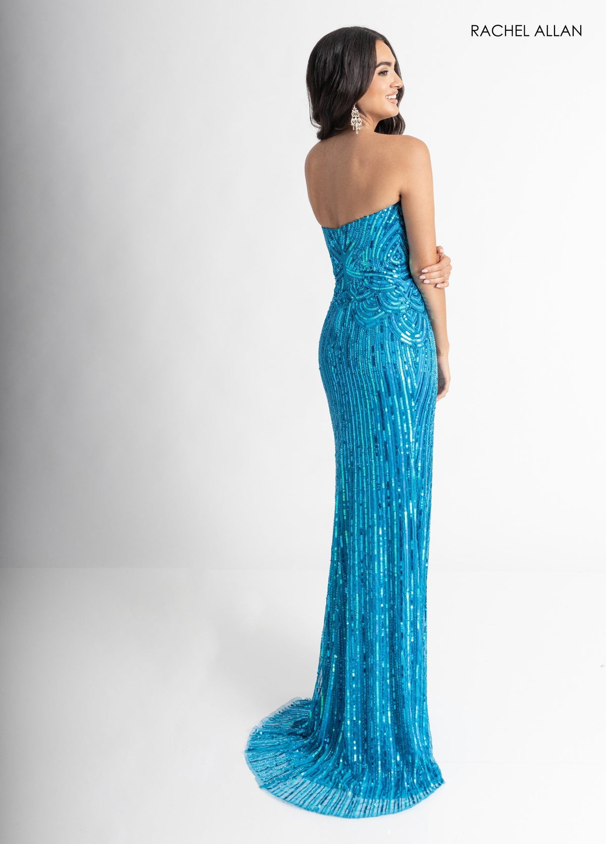 Beaded Strapless Slit Gown by Rachel Allan 70948