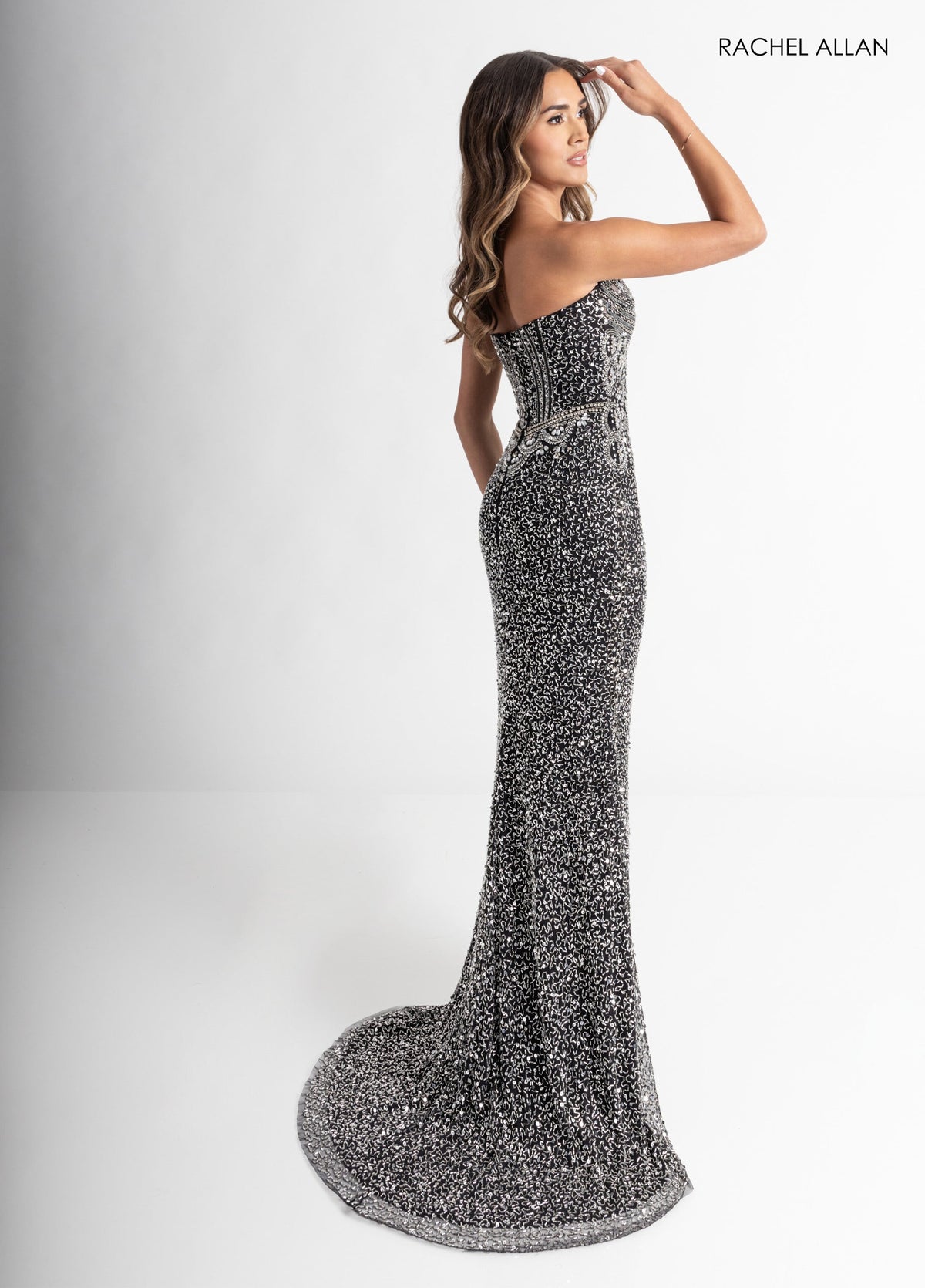 Beaded Strapless Slit Gown by Rachel Allan 70952