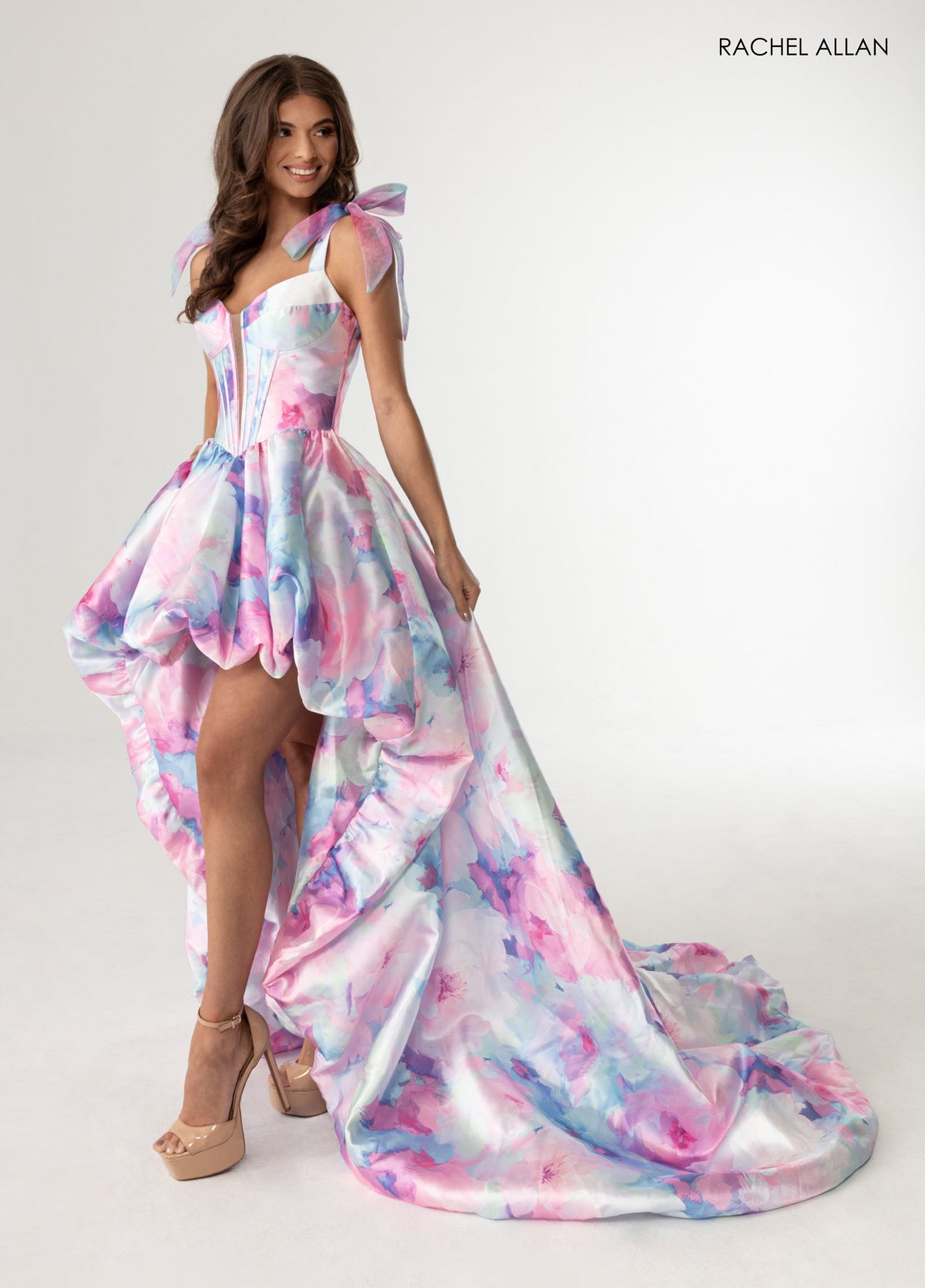 Floral Print High Low Gown by Rachel Allan 70960