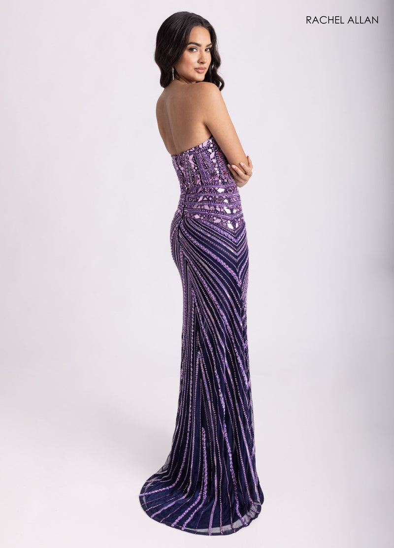 Mirror Strapless Slit Gown by Rachel Allan 70964