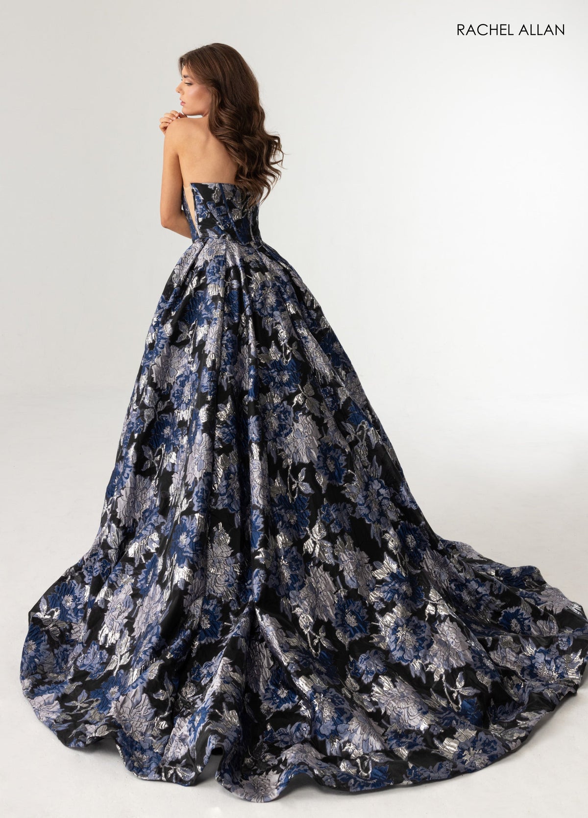Print Strapless A-line Slit Gown by Rachel Allan 70975