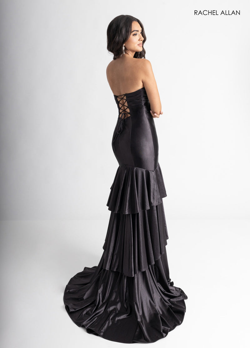 Satin Strapless Slit Gown by Rachel Allan 70987