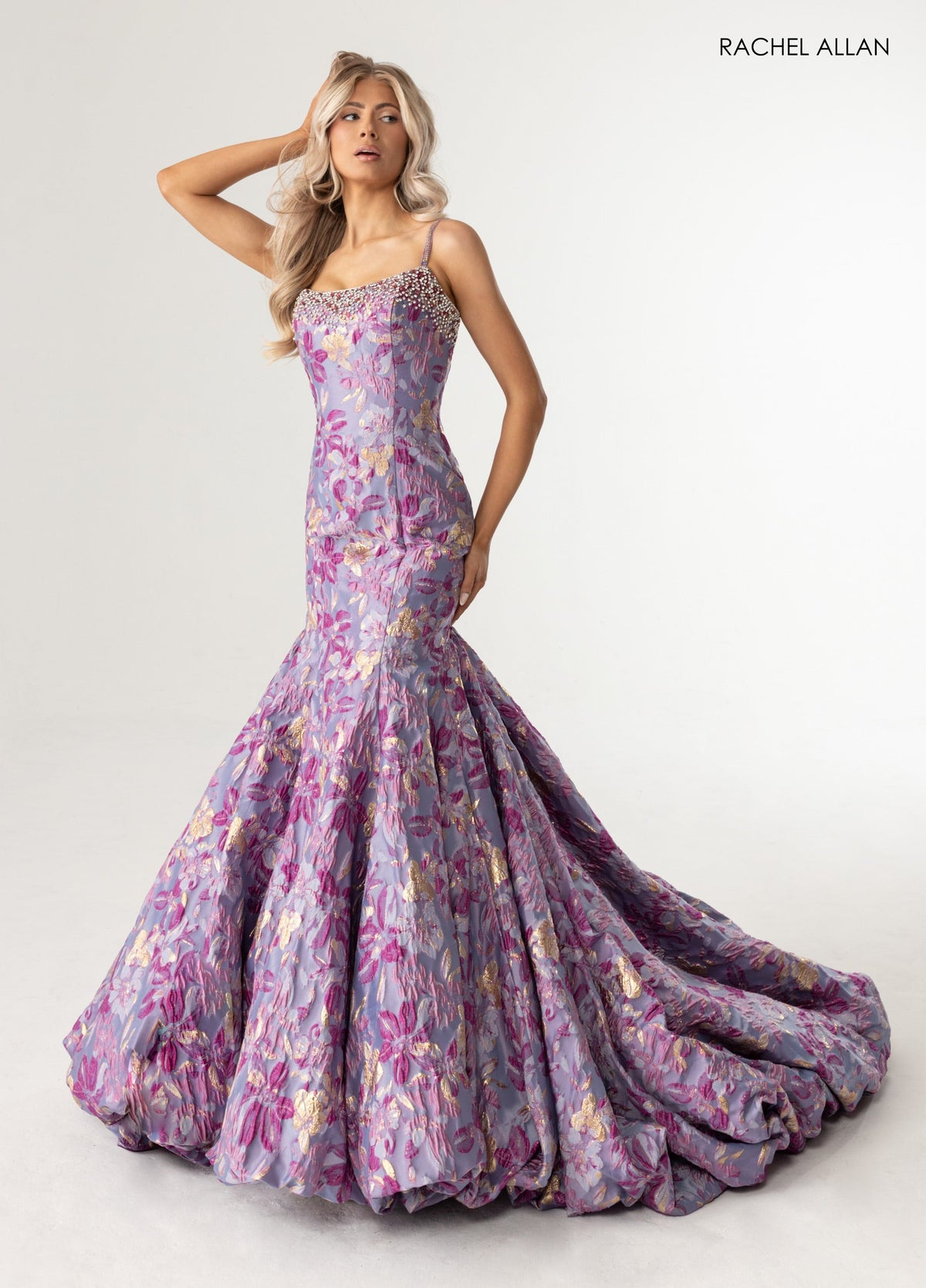 Print Sleeveless Mermaid Dress by Rachel Allan 70988