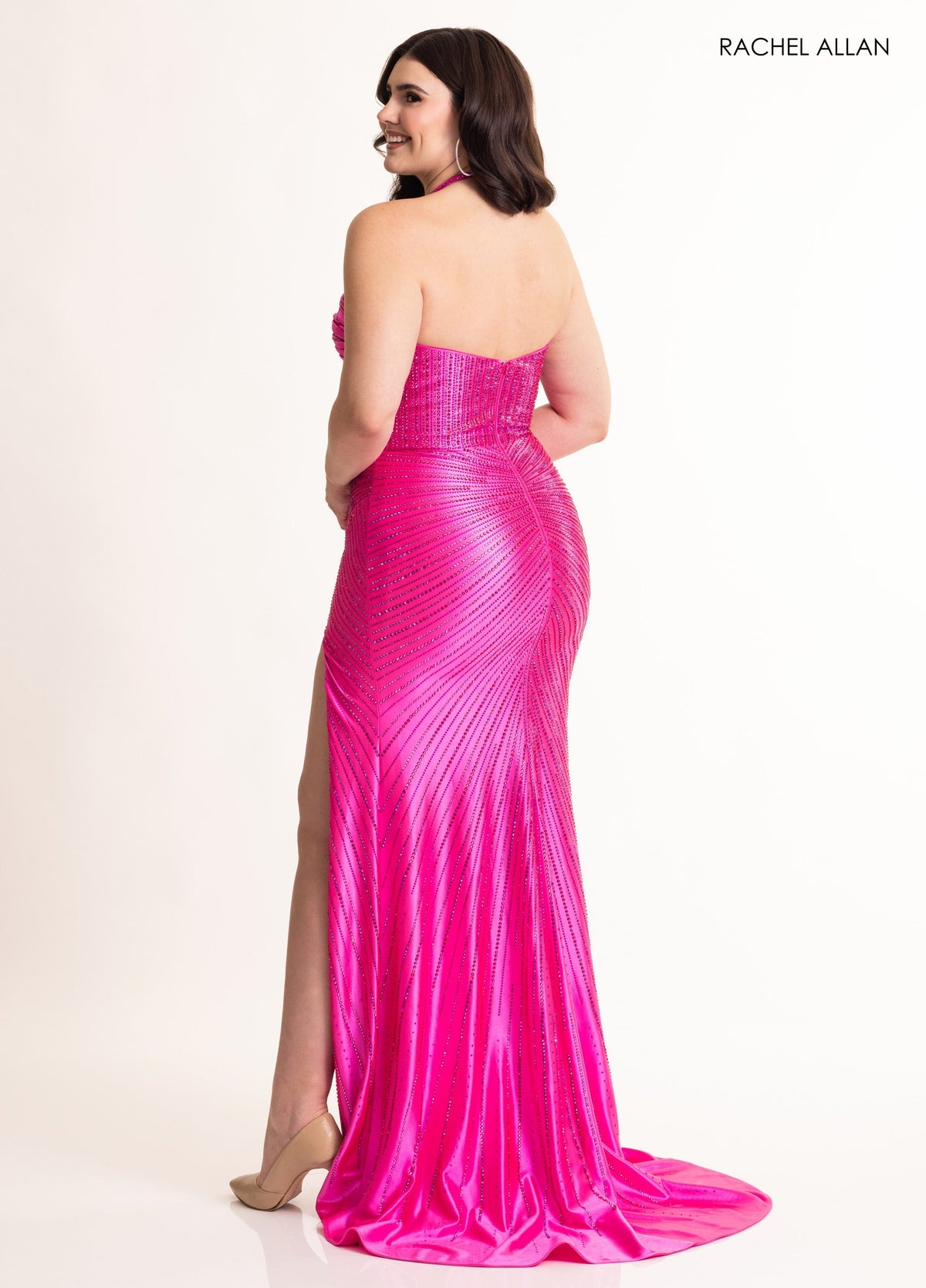 Beaded Halter Slit Gown by Rachel Allan 70997