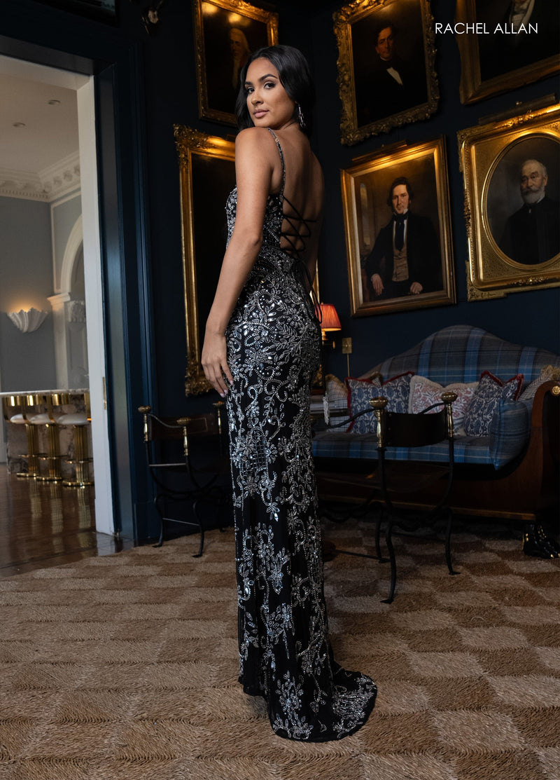 Beaded Sleeveless Slit Gown by Rachel Allan 70999