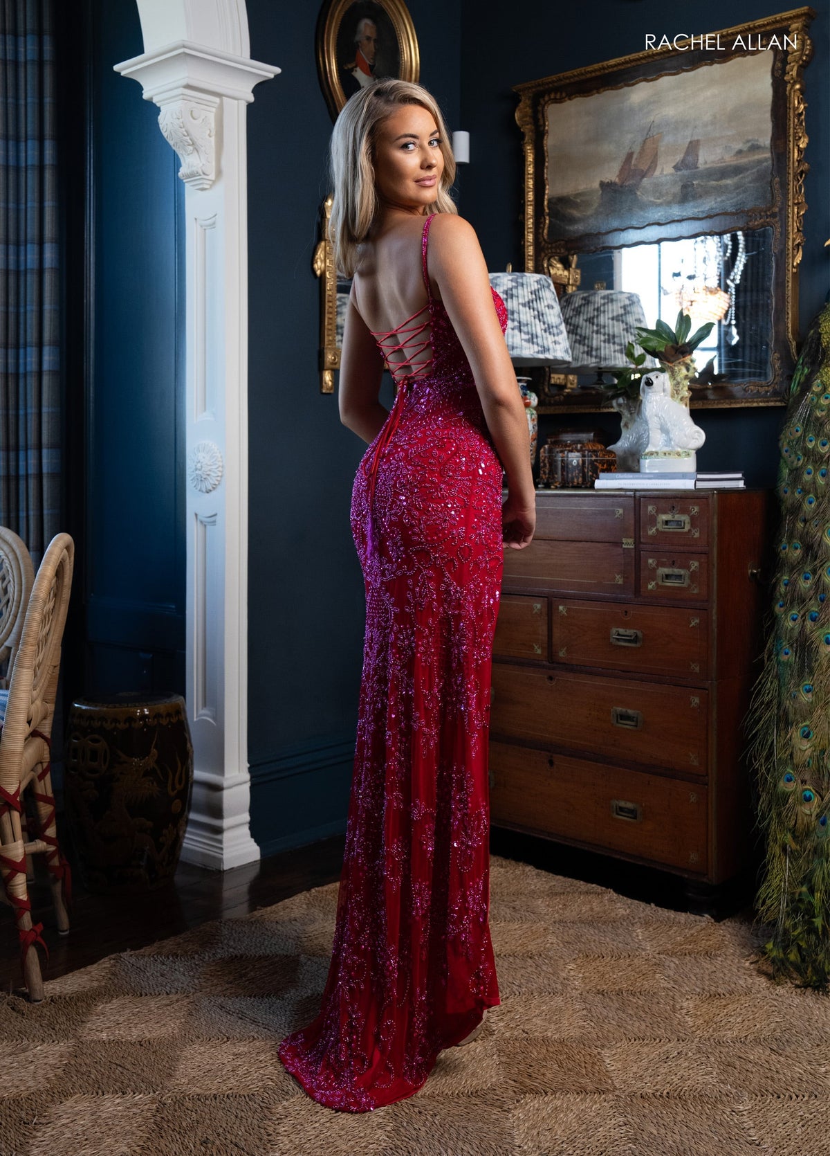 Beaded Sleeveless Slit Gown by Rachel Allan 70999