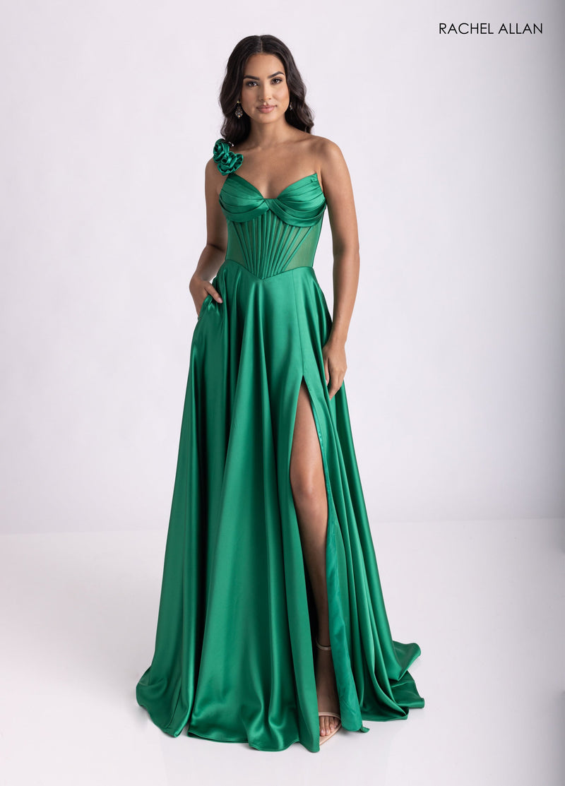 One Shoulder A-line Slit Gown by Rachel Allan 71004