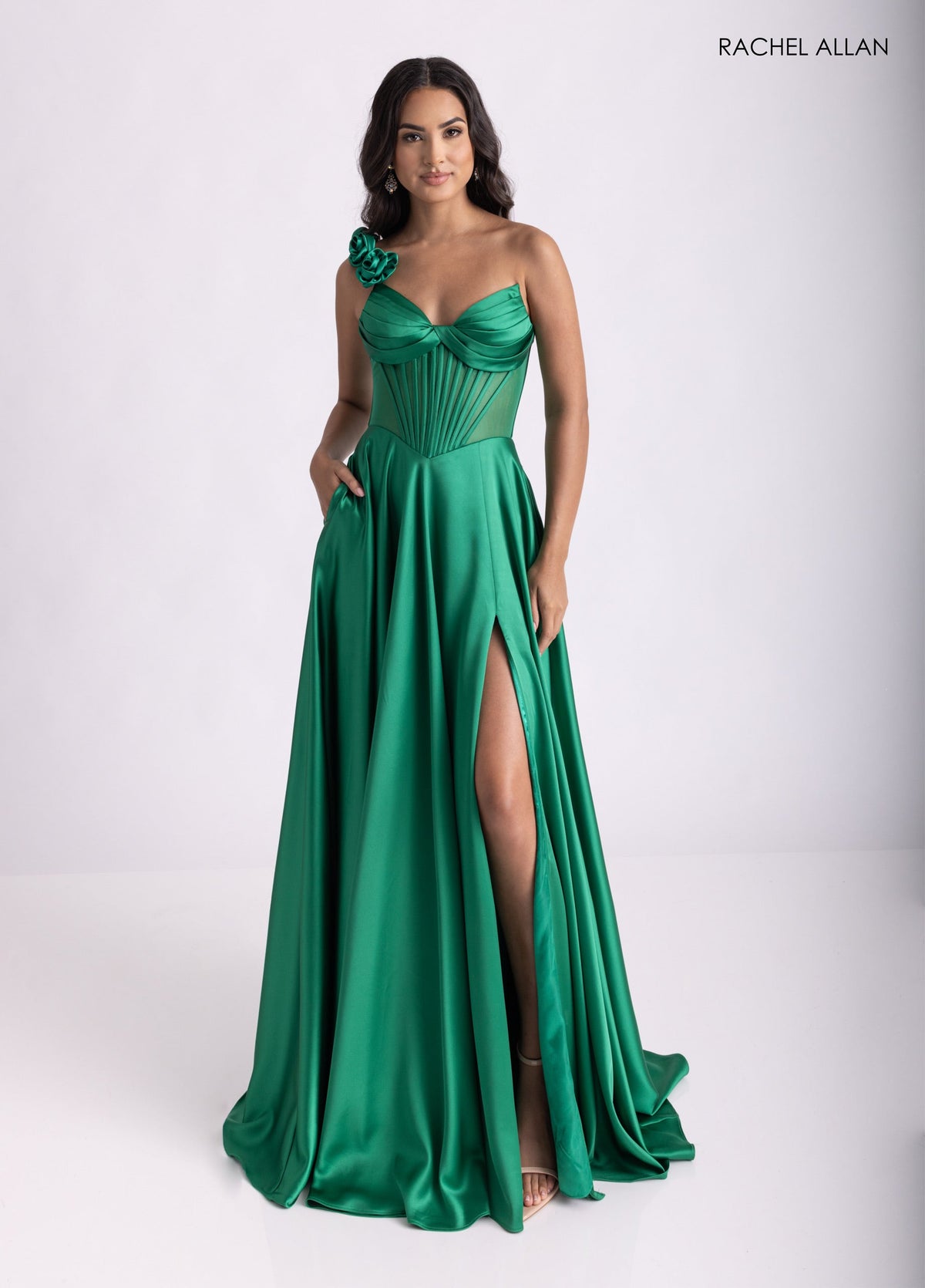 One Shoulder A-line Slit Gown by Rachel Allan 71004