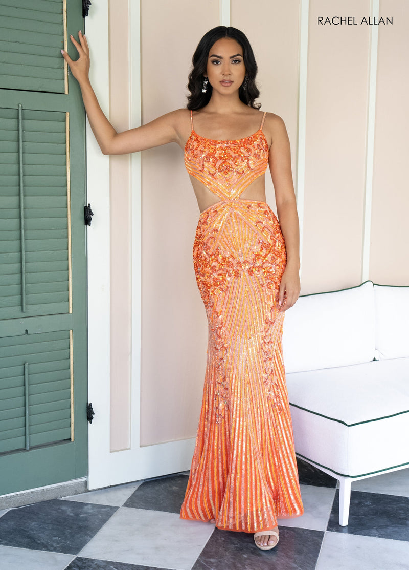 Sequin Sleeveless Slit Gown by Rachel Allan 71007
