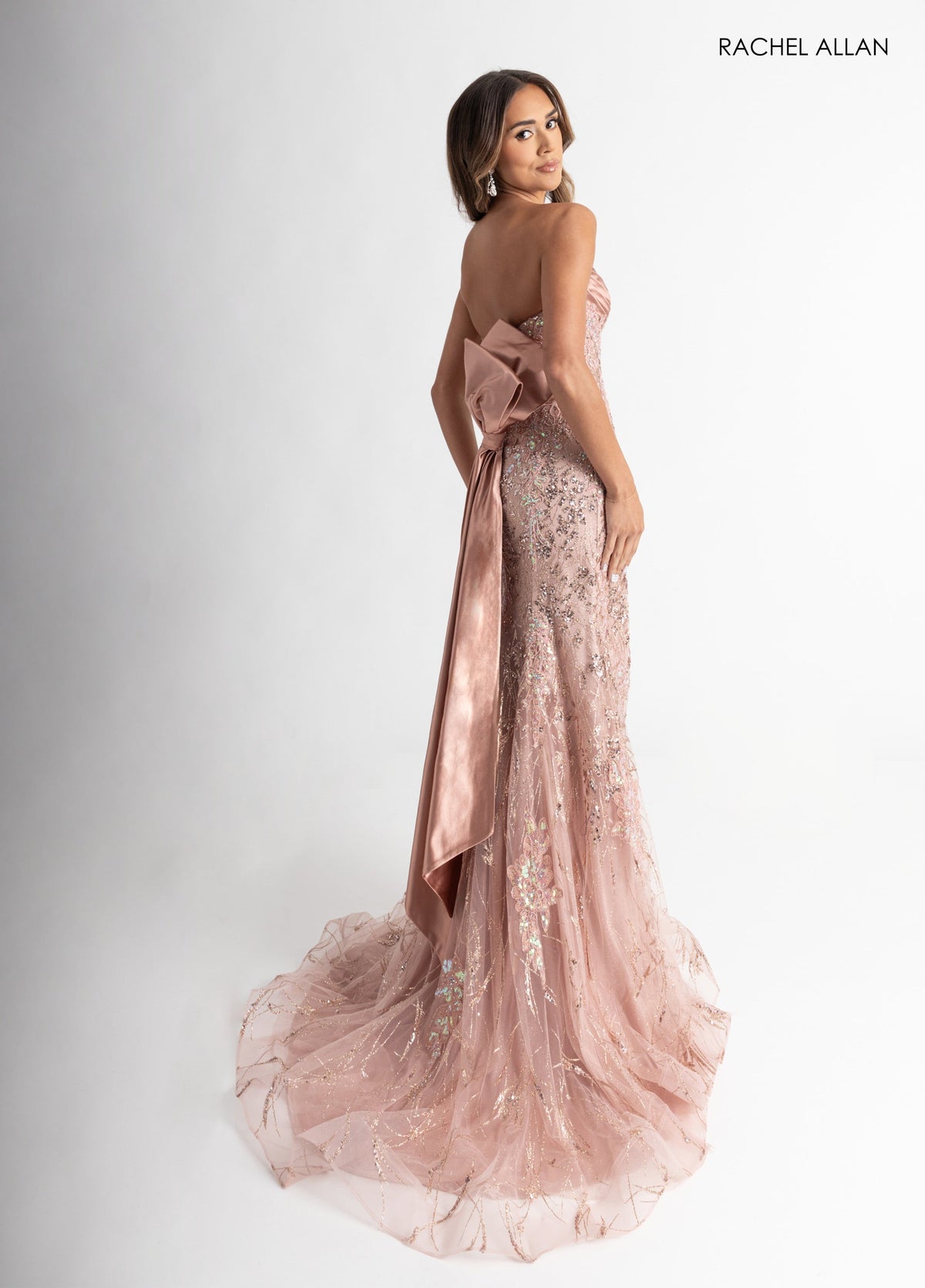 Glitter Strapless Slit Gown by Rachel Allan 71008