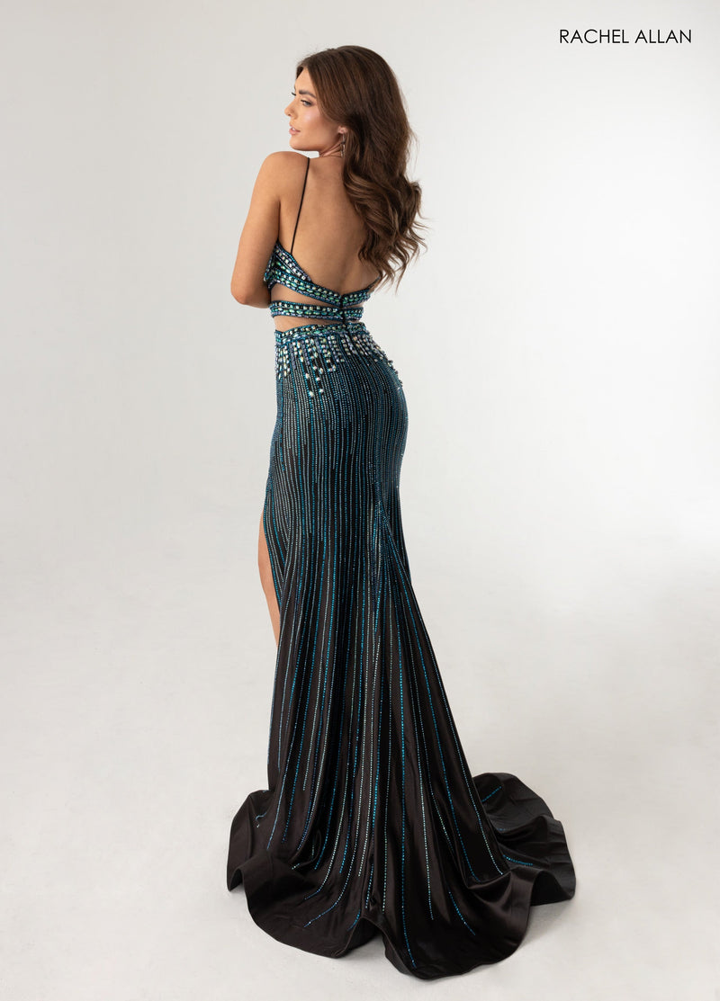 Beaded Sleeveless Slit Gown by Rachel Allan 71009