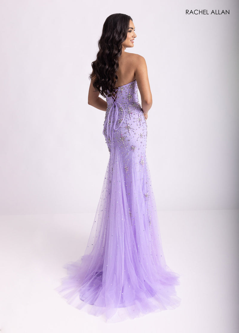 Beaded Strapless Slit Gown by Rachel Allan 71013